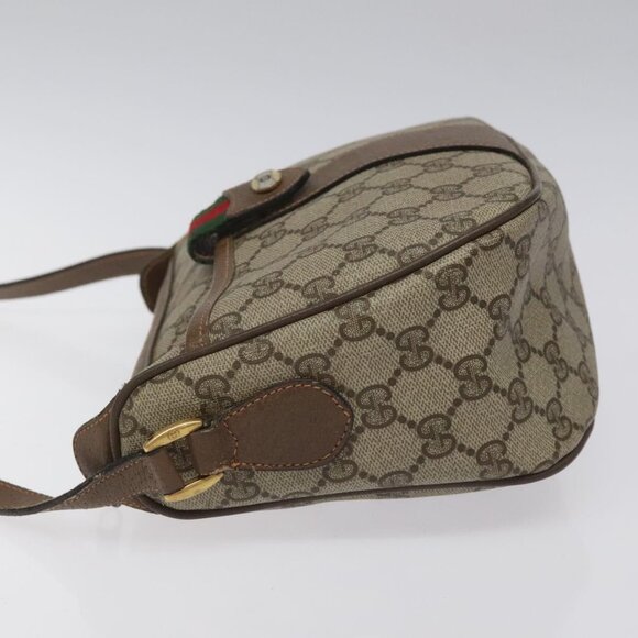 GUCCI GG Supreme Web Sherry Line Shoulder Bag PVC Beige Gold Red Auth ki5490 - Picture 4 of 16